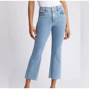 GOOD AMERICAN Good Legs Cropped Bootcut Jean 2/26 Indigo 403 Stretch Denim B87